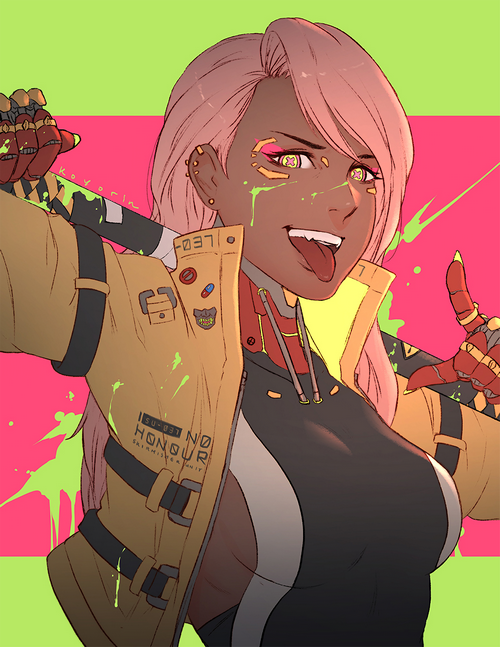 Cyberpunk girl with pink hair and neon makeup