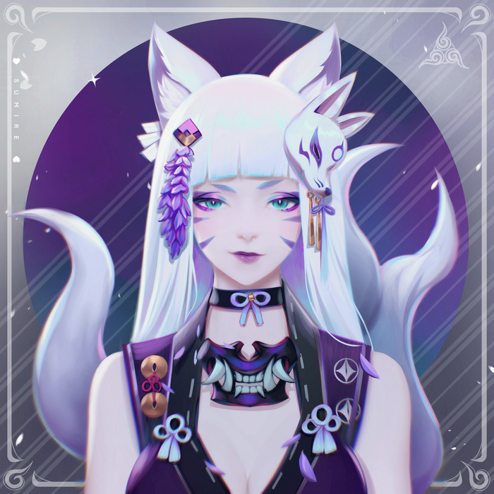 4K, blue eyes, animal ears, mask, fox girl, fox tail, fox mask, fox