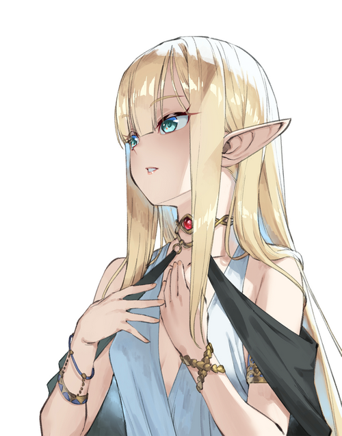 Blonde elf with blue eyes and ornate jewelry