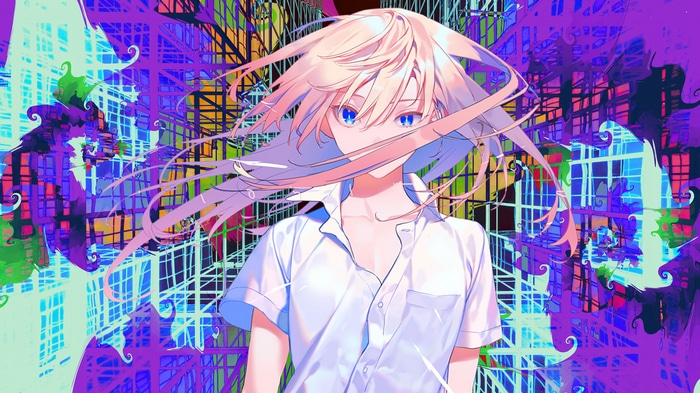 Anime girl with pink hair and blue eyes in school uniform