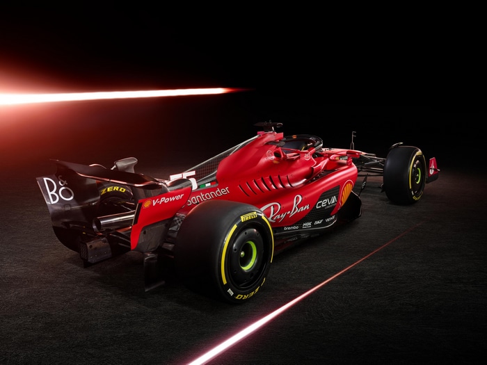 Ferrari SF23 Formula 1 car on dark background