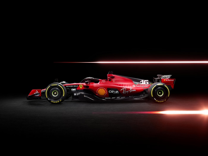 Ferrari SF23 Formula 1 car on a dark background