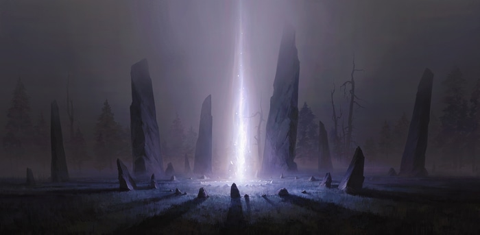 Alexander Sköld's fantasy art of a stone circle with light beam