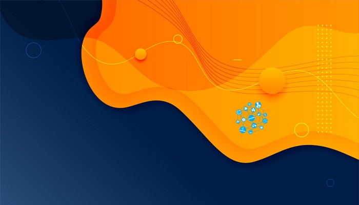 Abstract orange and blue waves with technology network icon