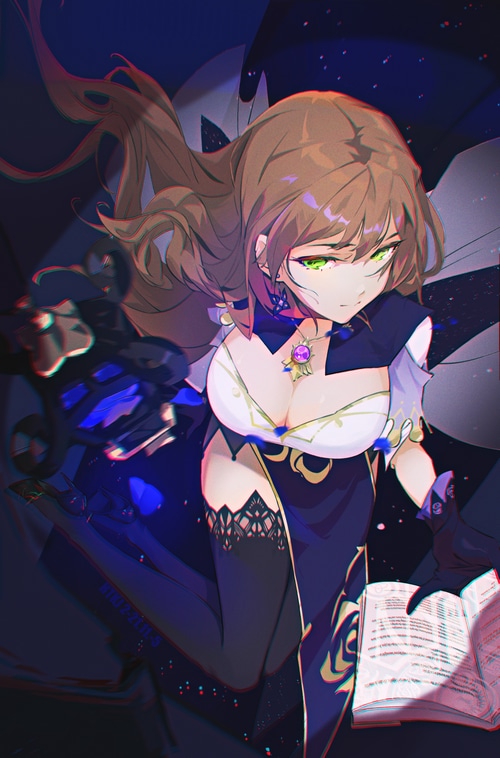 Lisa from Genshin Impact reading a book
