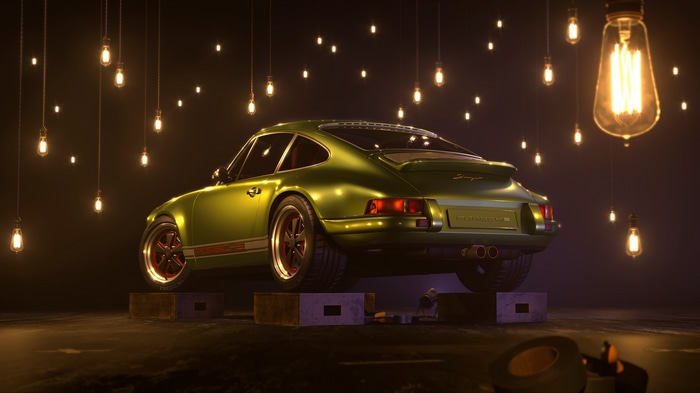 4K Green Porsche 911 with Edison Bulbs