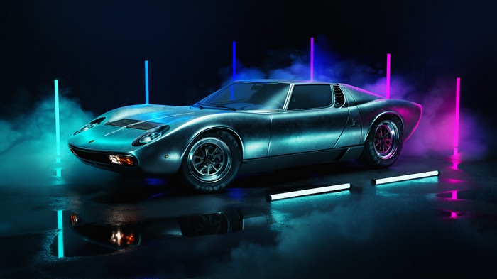 4K Lamborghini Miura with Neon Lights and Smoke