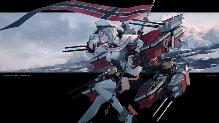 Schlachtschiff Tirpitz (Bismarck-class) with German flag