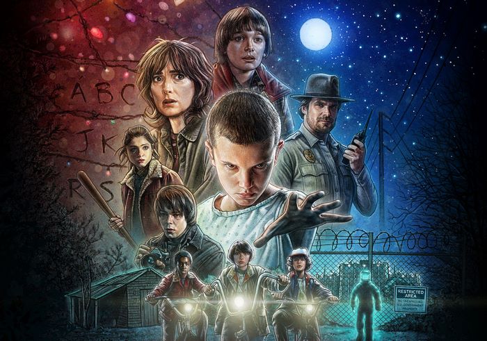 Stranger Things Poster with Eleven, Hopper, and Kids