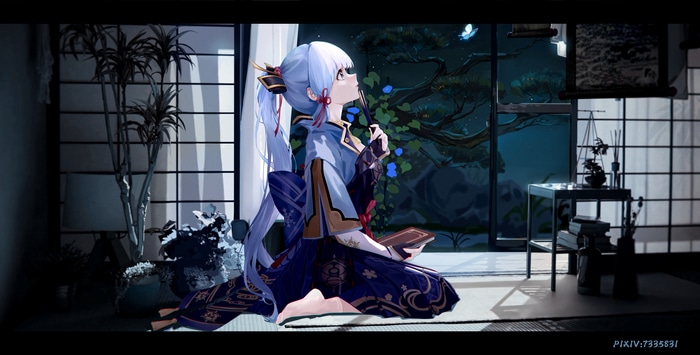 Kamisato Ayaka from Genshin Impact at night