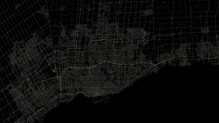 Aerial view of Toronto highways and streets at night