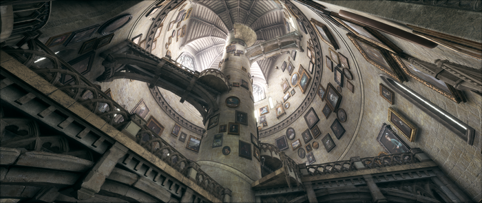 Hogwarts Legacy interior with portraits
