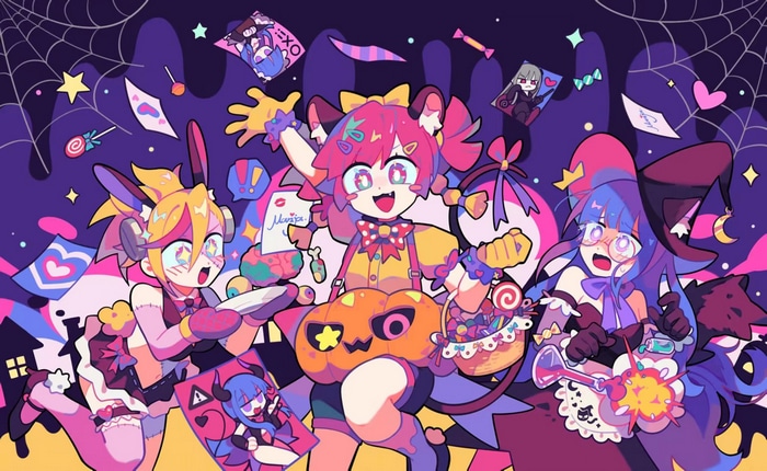 MuseDash Marija and friends celebrating Halloween with candy