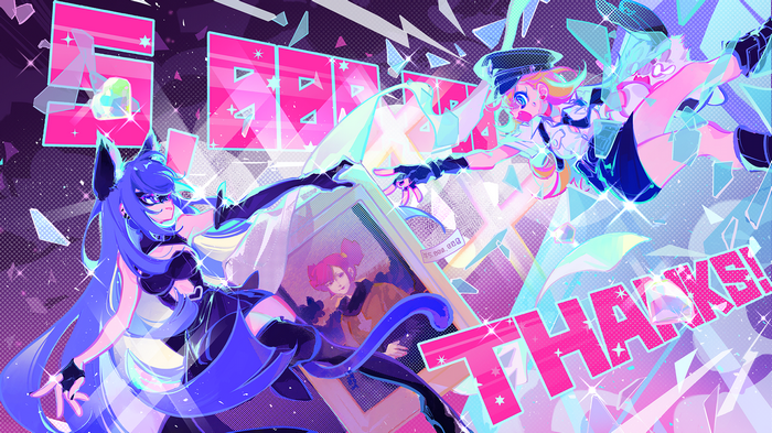 MuseDash characters with broken glass and colorful background