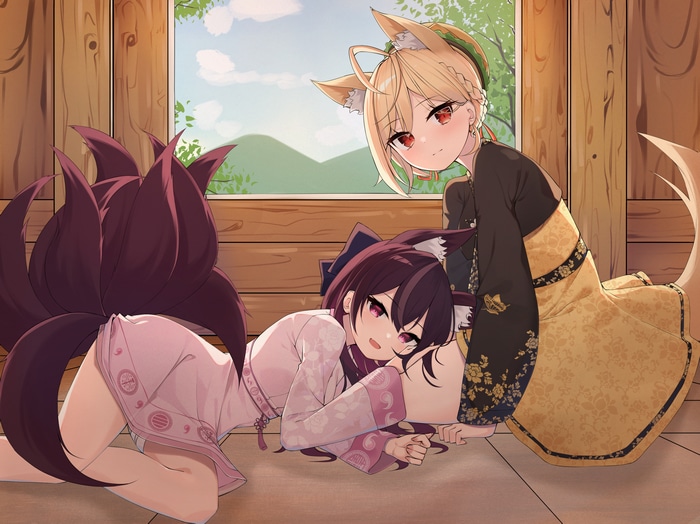 4K Fox girls with multiple tails relaxing