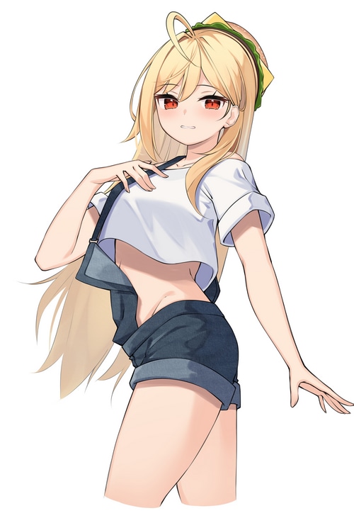 Anime girl with blonde hair and red eyes