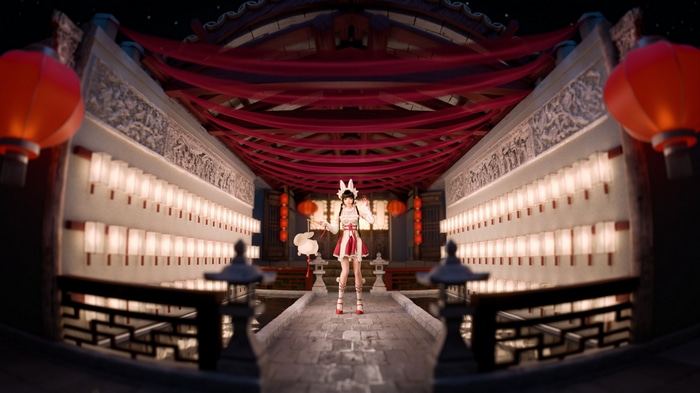 4K Asian woman in traditional attire with lanterns