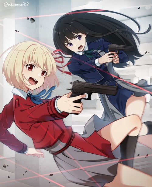 Lycoris Recoil: Chisato and Takina with Guns