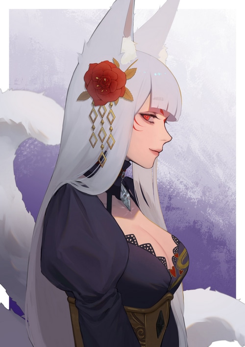 Nina Kosaka with a red rose in her hair