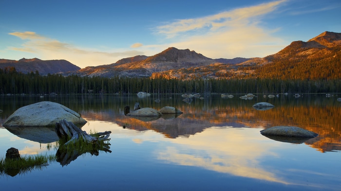 Rocky Mountain National Park lake reflection at sunset