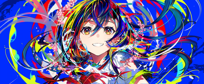 Mika Pikazo's colorful anime girl with multi-colored hair