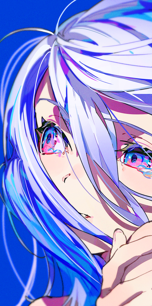 Mika Pikazo's anime girl with blue hair and eyes