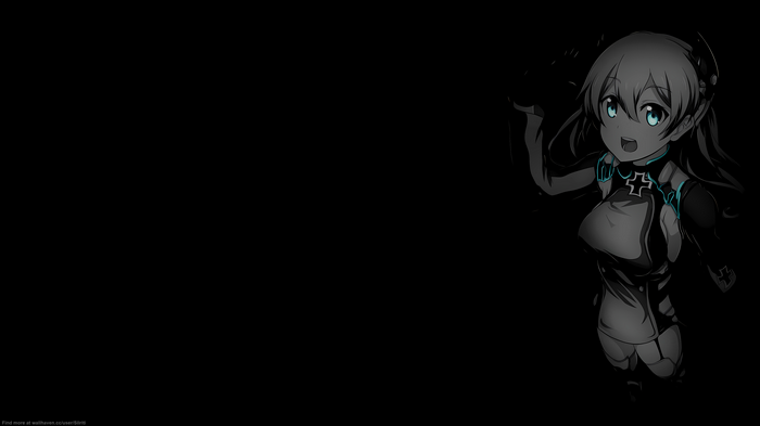 4K anime girl with selective coloring on black background