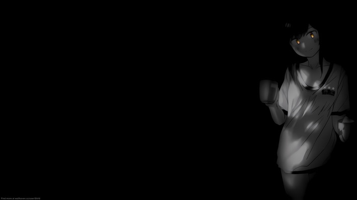 Anime girl with cup on black background