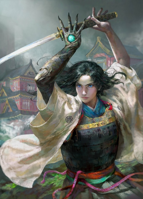 Samurai warrior with katana and armored arm