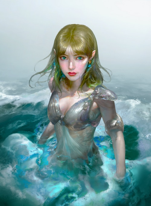 Nero Gen woman with pointy ears in the ocean