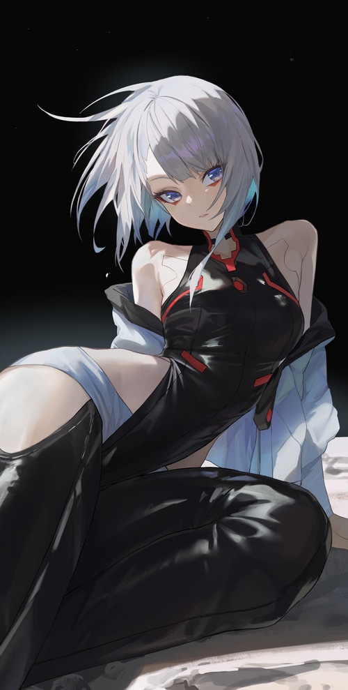 Lucy from Cyberpunk: Edgerunners lying on her side