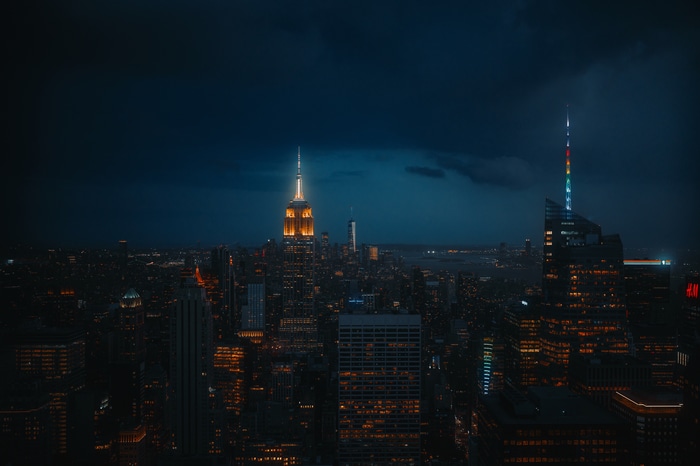4K New York City cityscape at night with Empire State Building