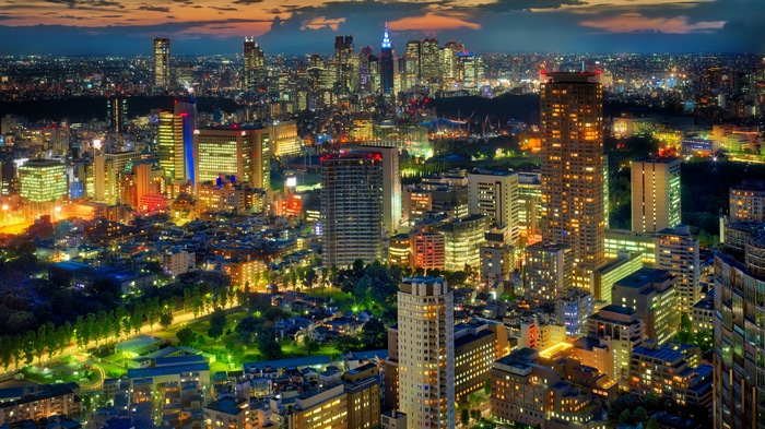 4K Cityscape with City Lights at Dusk