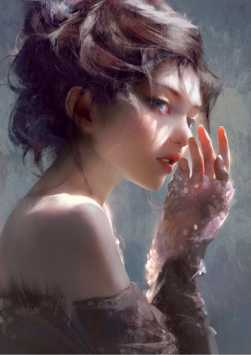 Painting of a woman with sunlight on her face by ILLDIAN
