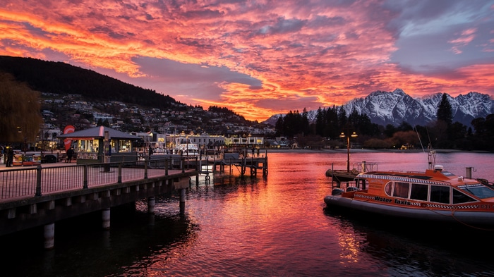 Queenstown New Zealand Sunset Glow Over Water
