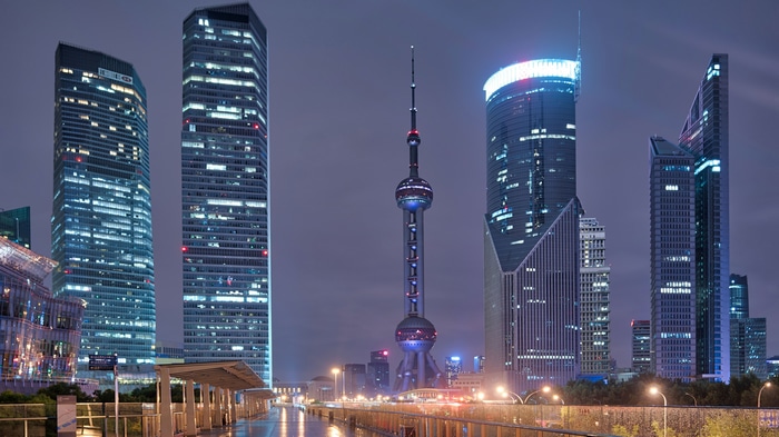 4K Shanghai skyline at night with Oriental Pearl Tower
