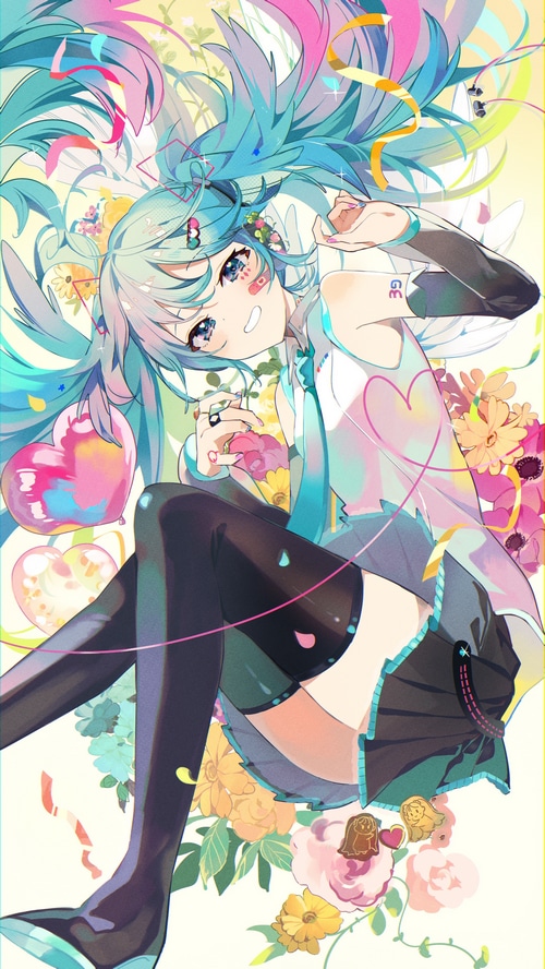 Hatsune Miku with Flowers and Balloons