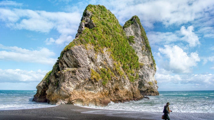 4K island landscape with clouds and beach