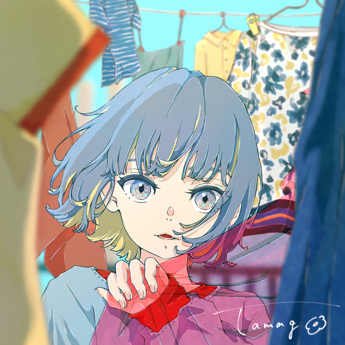 Nori Tamago girl with two-tone hair and laundry