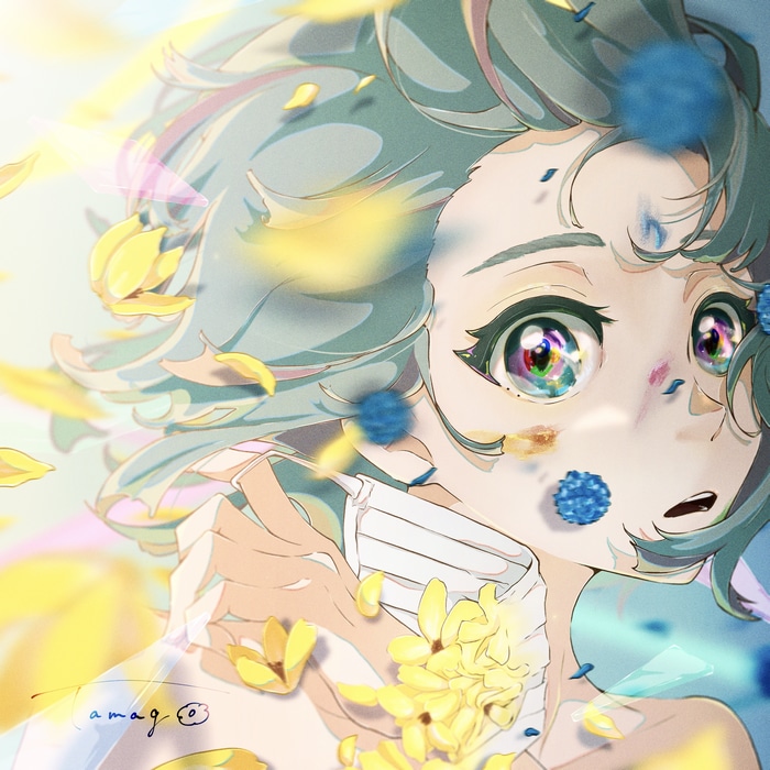 Anime girl with gray hair and flowers