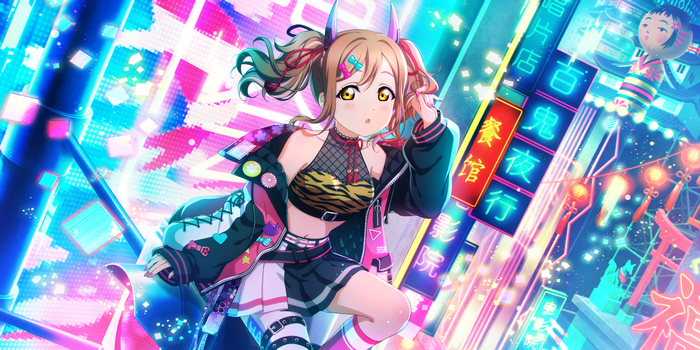 Kunikida Hanamaru in a neon-lit Japanese cityscape
