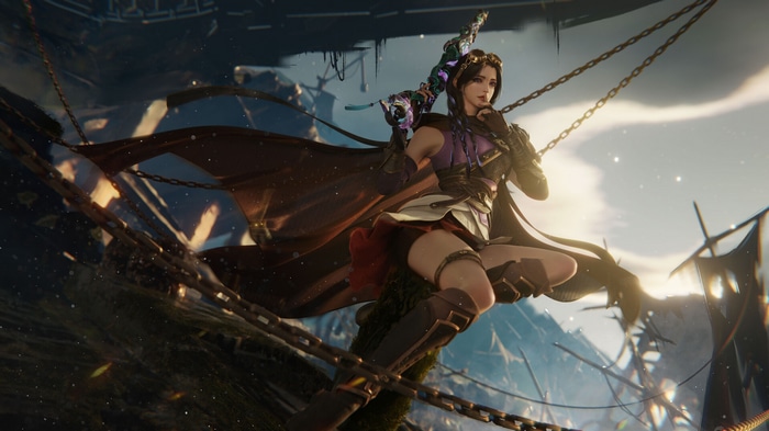 Woman with gun and chains in fantasy setting