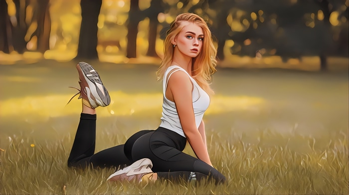 Daria Khotchenkova in yoga pants and tank top