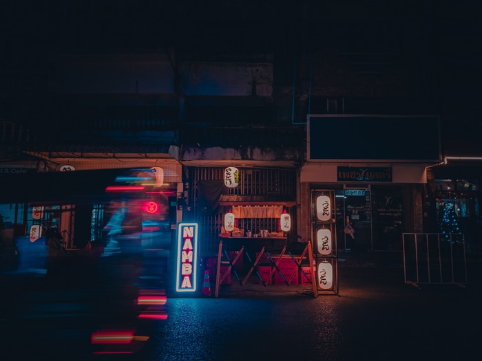 Neon Namba sign in Thailand at night
