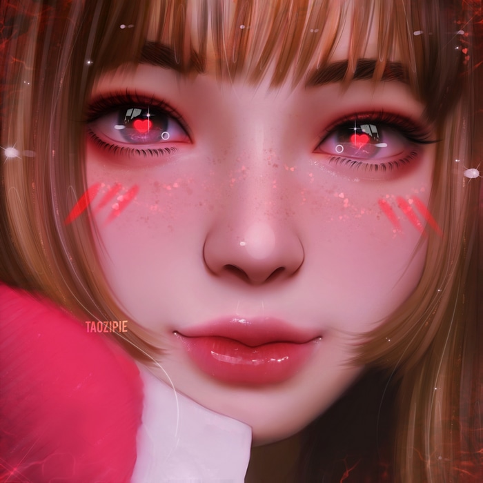 Digital art of a woman with heart eyes by Taozipie