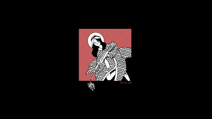 Girl with AK-47 and rose, KowalArt
