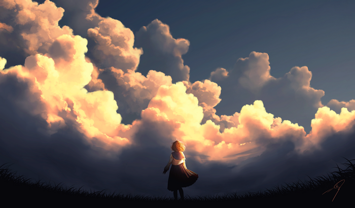 4K Nengoro girl in school uniform under sunset clouds