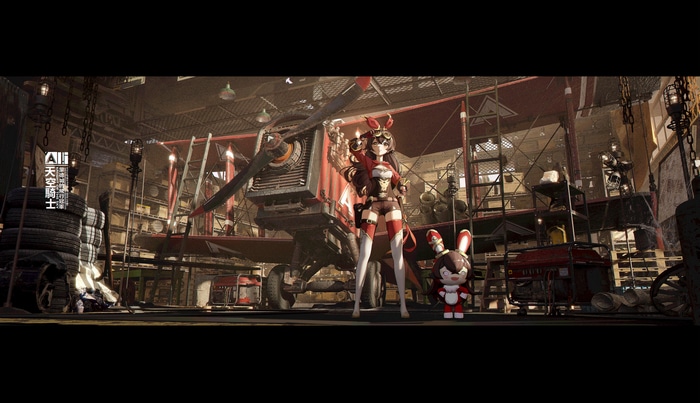 4K Genshin Impact Amber in a Hangar