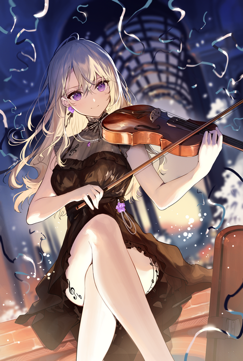 Girl Playing Violin with Confetti
