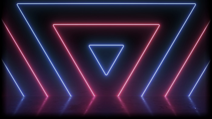 Neon triangles with blue and red glowing lines